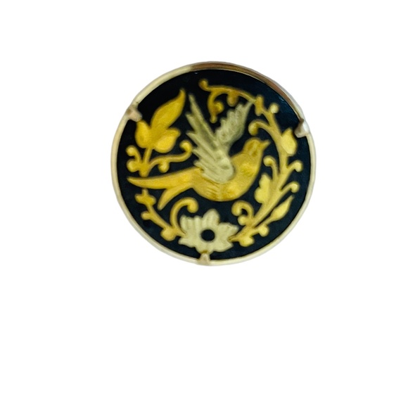 Vintage Earrings Black and Gold Enamel Birds - Picture 4 of 5